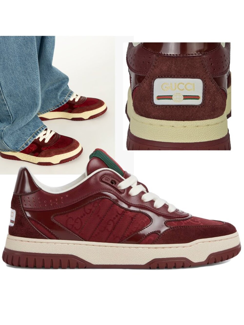 GUCCI SNEAKERS RE-WEB GG LOGO CANVAS LEATHER SHOES sz 36.5 6.5
